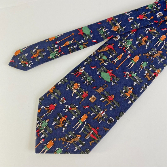 VTG Tango by MAX RAAB Men Tie Necktie Navy At The Park Novelty Print Cotton USA - Picture 3 of 6